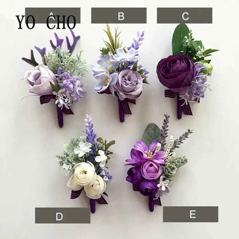 Romantic Chic Purple Handmade Artificial Silk Flower Corsage & Boutonniere Set - Realistic Look, Long-Lasting, All Year Beautiful Romantic Fashion Wrist Bracelet & Brooch Jewelry for Bride, Birthday Gifts, Party Decoration