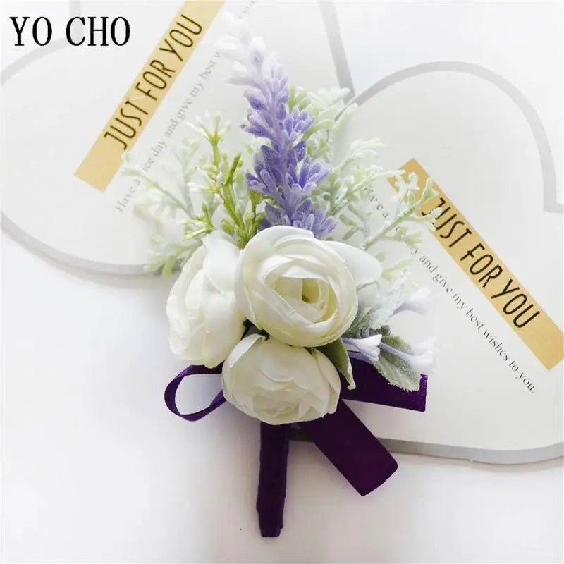 Romantic Chic Purple Handmade Artificial Silk Flower Corsage & Boutonniere Set - Realistic Look, Long-Lasting, All Year Beautiful Romantic Fashion Wrist Bracelet & Brooch Jewelry for Bride, Birthday Gifts, Party Decoration