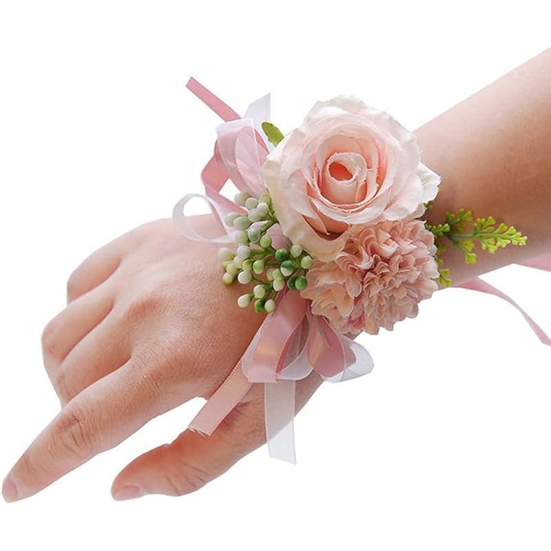 2 Pack Rose Wrist Corsages Wristband Hand Flowers for Wedding Bridesmaid Bridal Shower Prom Party (2 Wrist Corsages White)