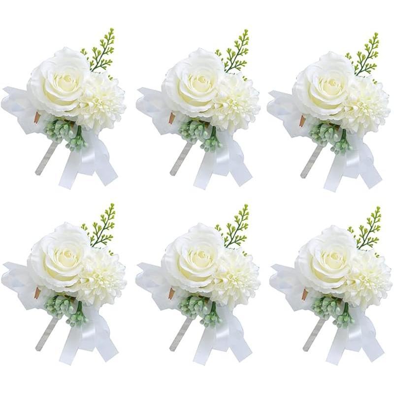 2 Pack Rose Wrist Corsages Wristband Hand Flowers for Wedding Bridesmaid Bridal Shower Prom Party (2 Wrist Corsages White)