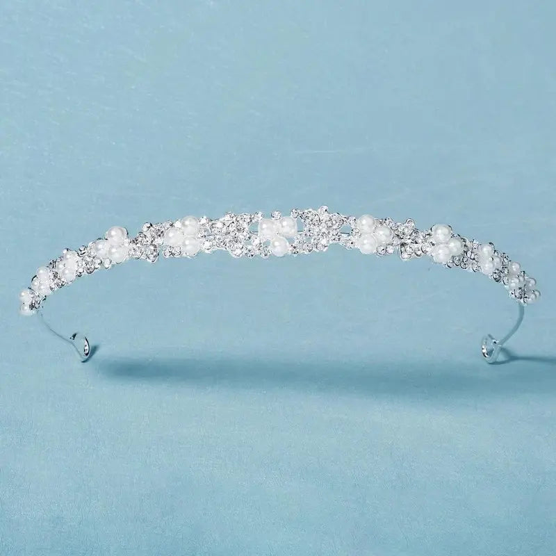 Silver Rhinestone Hair Crown with Ivory Pearl Vintage Crystal Bridal Wedding Tiara Bride Headpiece Crowns Mom-Daughter Headband