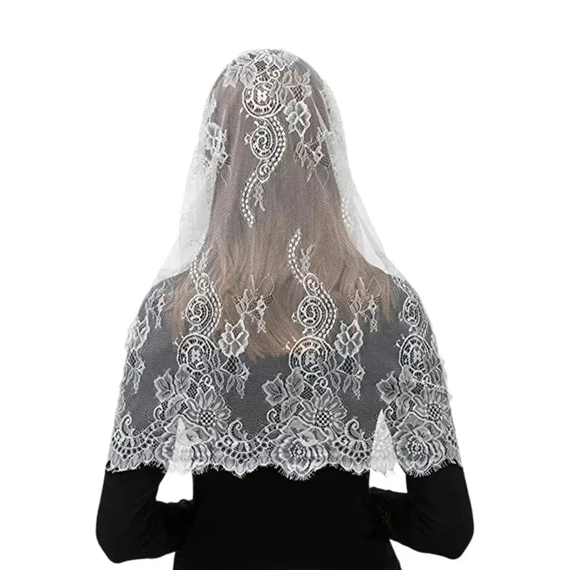 Black Lace Mantilla Veil for Church Spanish Style Lace Head Scarf White Black Short Veil for Bride Accessories