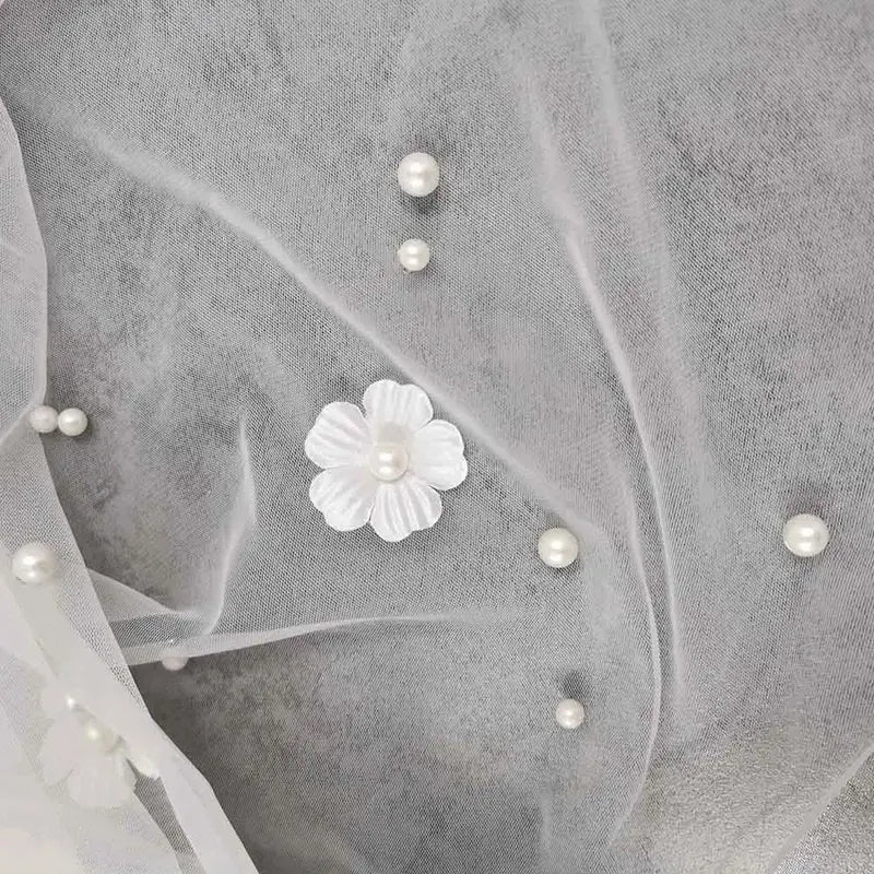 Customized New Pearls Wedding Veil with Flowers Beautiful Pearl Bridal Veil Metal Comb One Layer Bride Veil Wedding Accessories